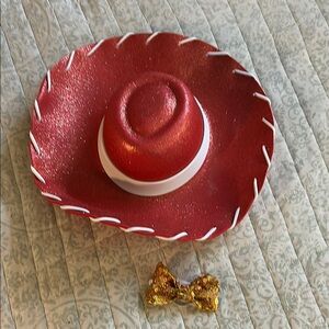 Disney Jessie Cowgirl Red Glitter Hat with Gold Bow